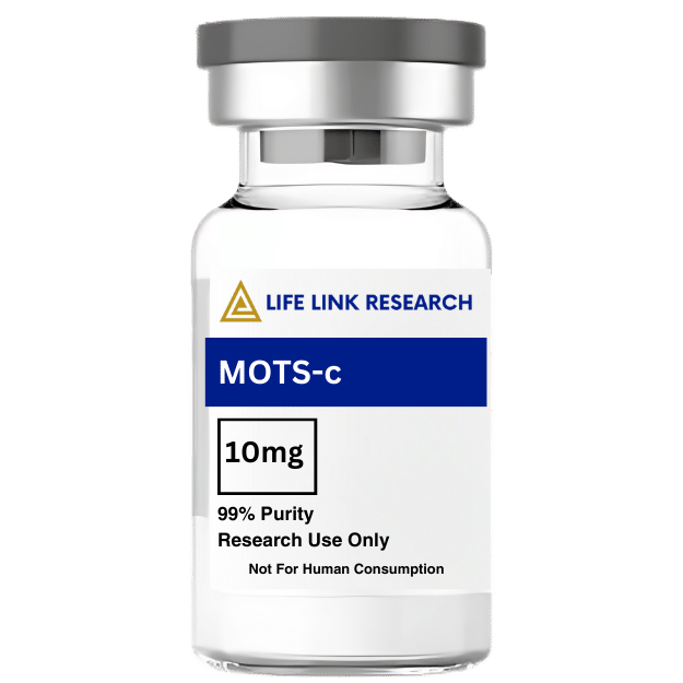 MOTS-c 10mg peptide vial on lab bench